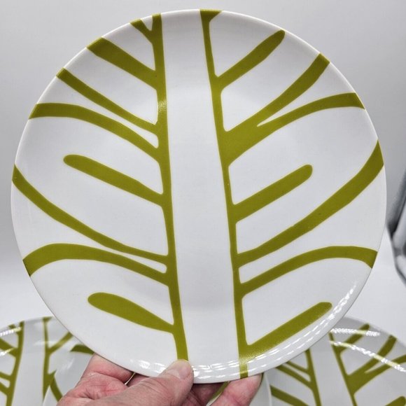 Crate & Barrel Tropical Fern Palm Plant 8" Salad Dish Set Of 4 Beach Summer - Picture 2 of 7